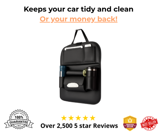Premium Leather Car Seat Organizer with Foldable Table & Multi-Pocket Storage