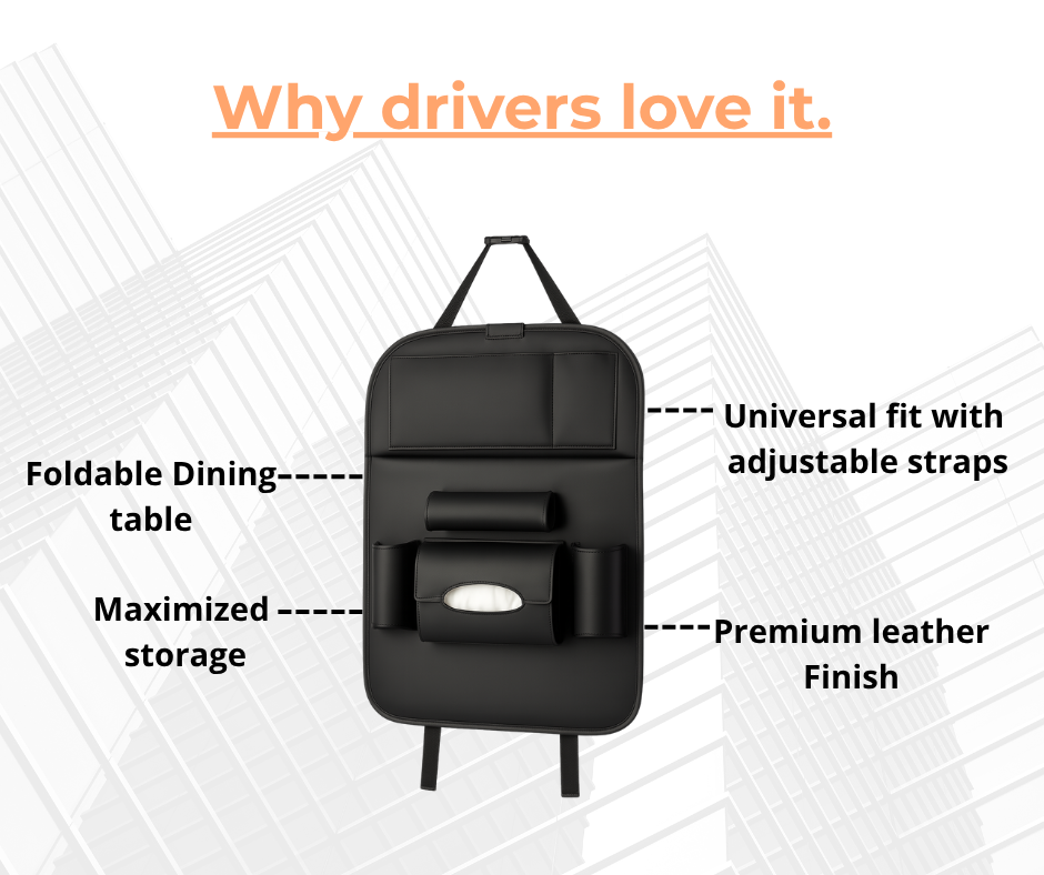 Premium Leather Car Seat Organizer with Foldable Table & Multi-Pocket Storage