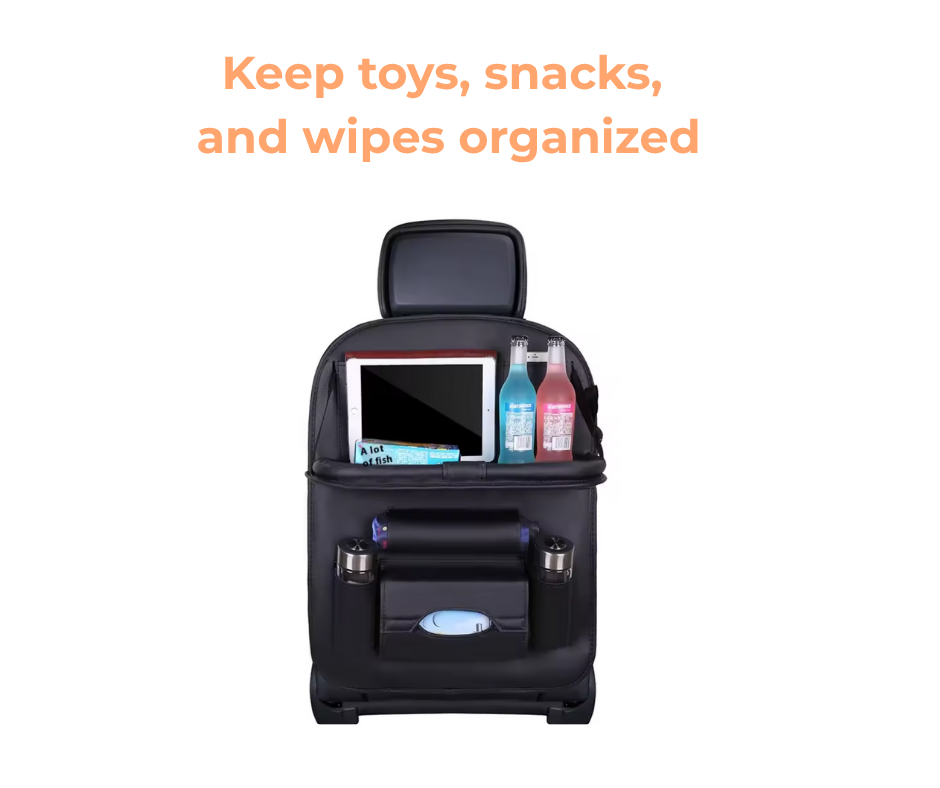 Premium Leather Car Seat Organizer with Foldable Table & Multi-Pocket Storage