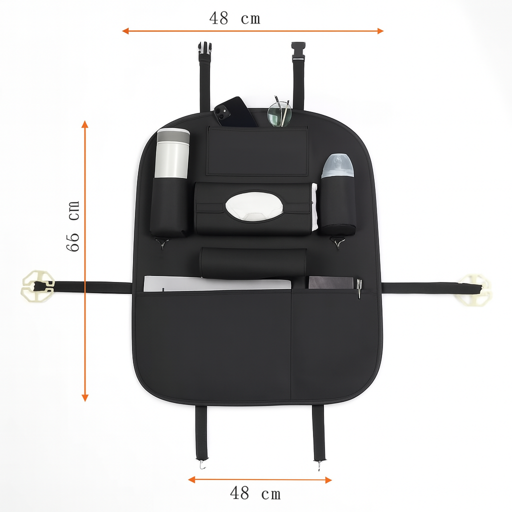 Premium Leather Car Seat Organizer with Foldable Table & Multi-Pocket Storage